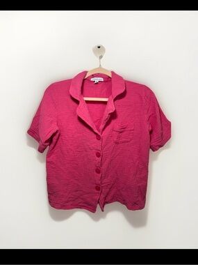 ✨ Sincerely Jules Pink Crinkle Gauze Short Sleeve Button Down Top - Size M ✨